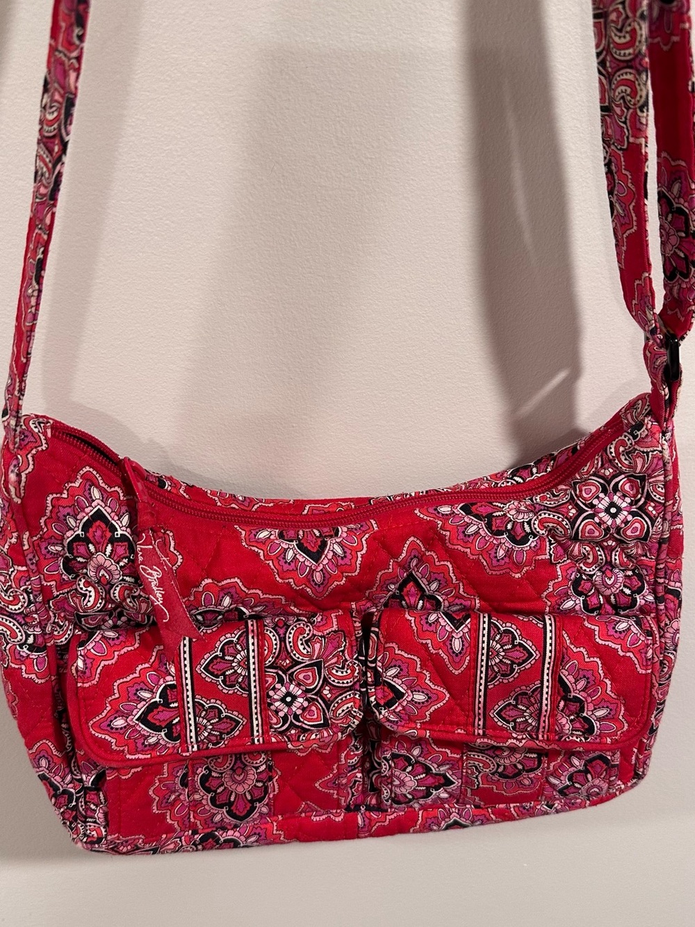 Vera Bradley Libby Crossbody Bag Frankly Scarlet 2008 Red Paisley Quilted Cotton - Picture 9 of 17